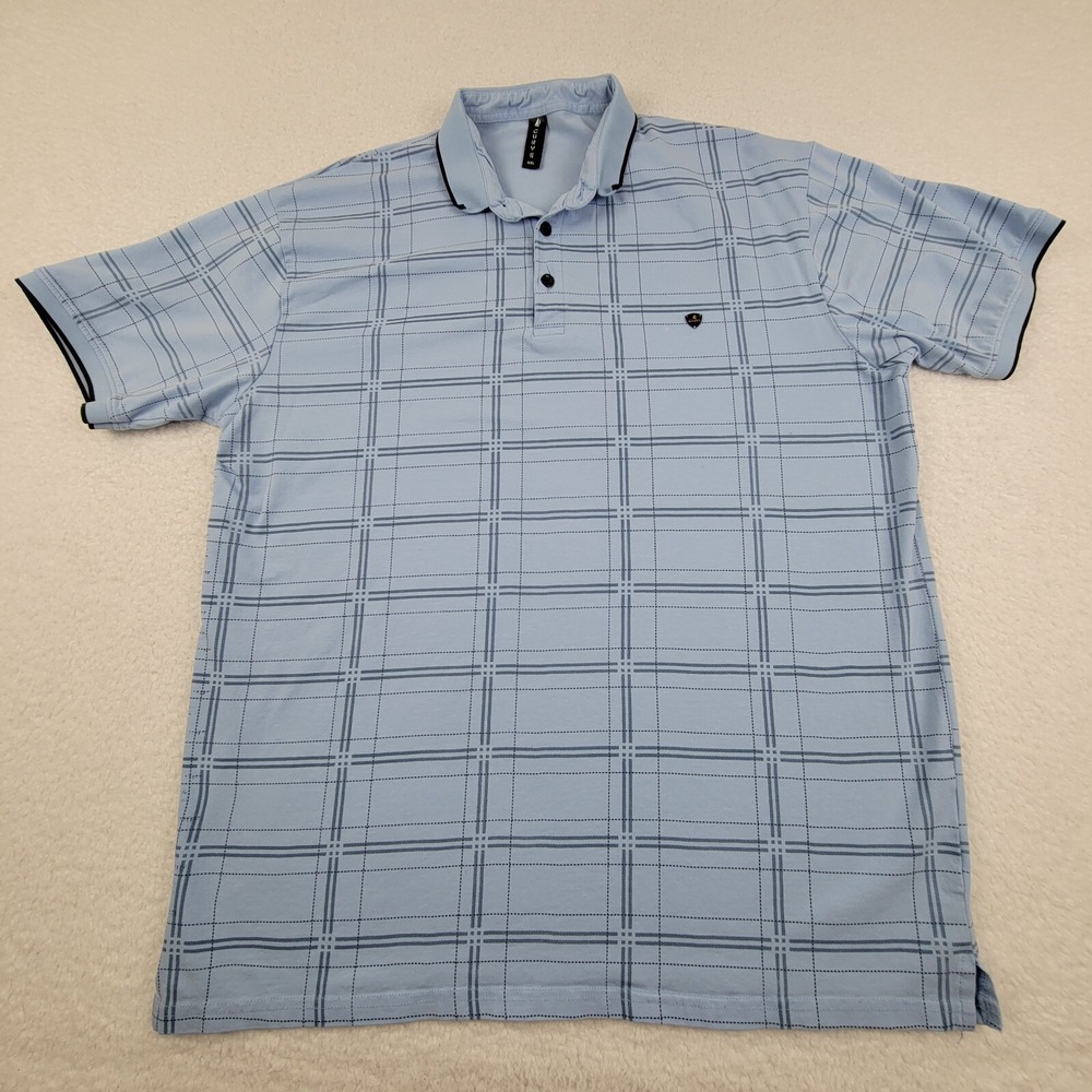 Curve Golf‎ Polo Shirt Mens XXL Light Blue Plaid Short Sleeve Poly Blend **READ